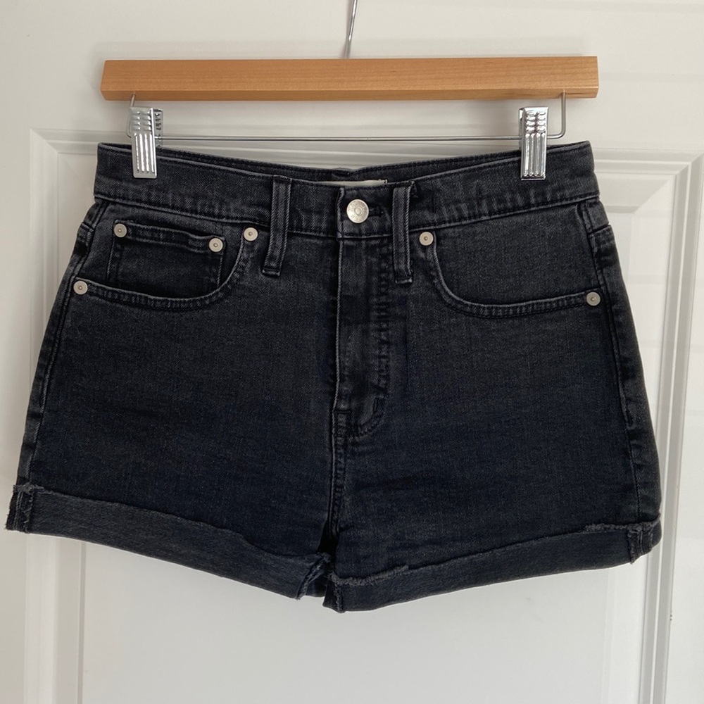 SOLD Madewell faded black denim shorts